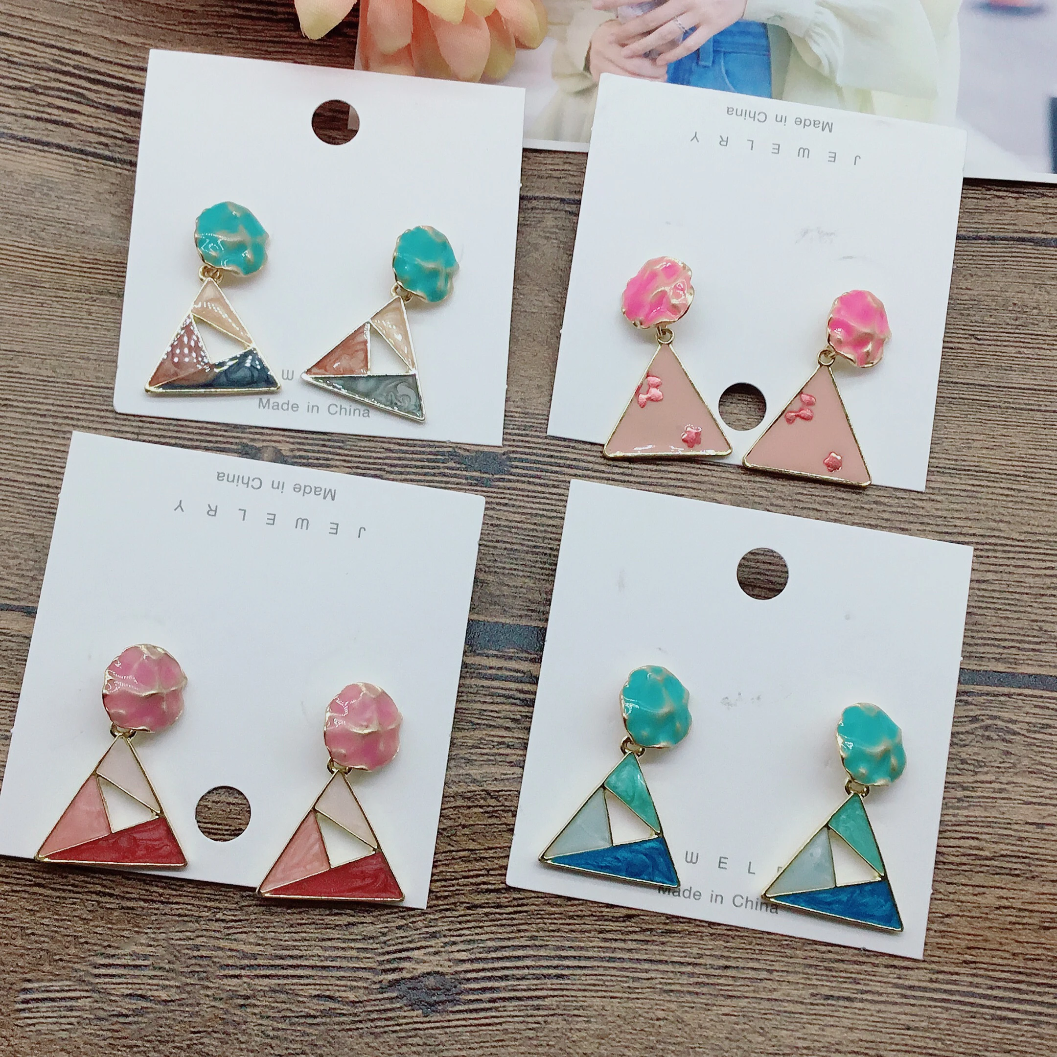 

Trendy Multicolor Spray Paint Alloy Triangle Dangle Earring Texture Colorblock Earrings Korean Fashion Enamel Ear
