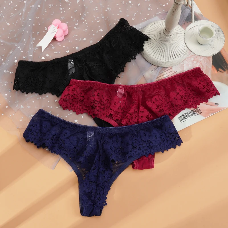 Lace Thong Panties - Sexy Transparent Embroidery G-String Underwear