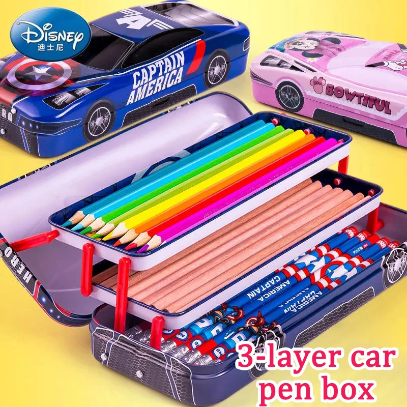 Disney estuche de lápices 3 capas Mickey para niños y niñas, estuche de papelería de Spider man para coche, suministros escolares|Estuches escolares| - AliExpress