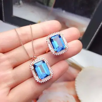 

Real Natural Topaz jewelry set Natural Real Topaz 925 sterling silver 1pc pendant,1pc ring