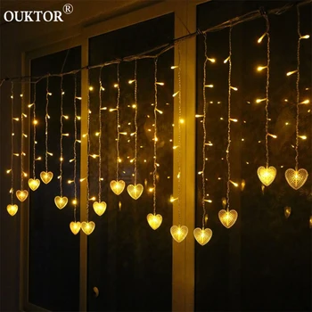 

Holiday LED Heart Curtain Lights Icicle String Lights Romantic Fairy Garland Lights for Home Christmas Party Holiday Decoration