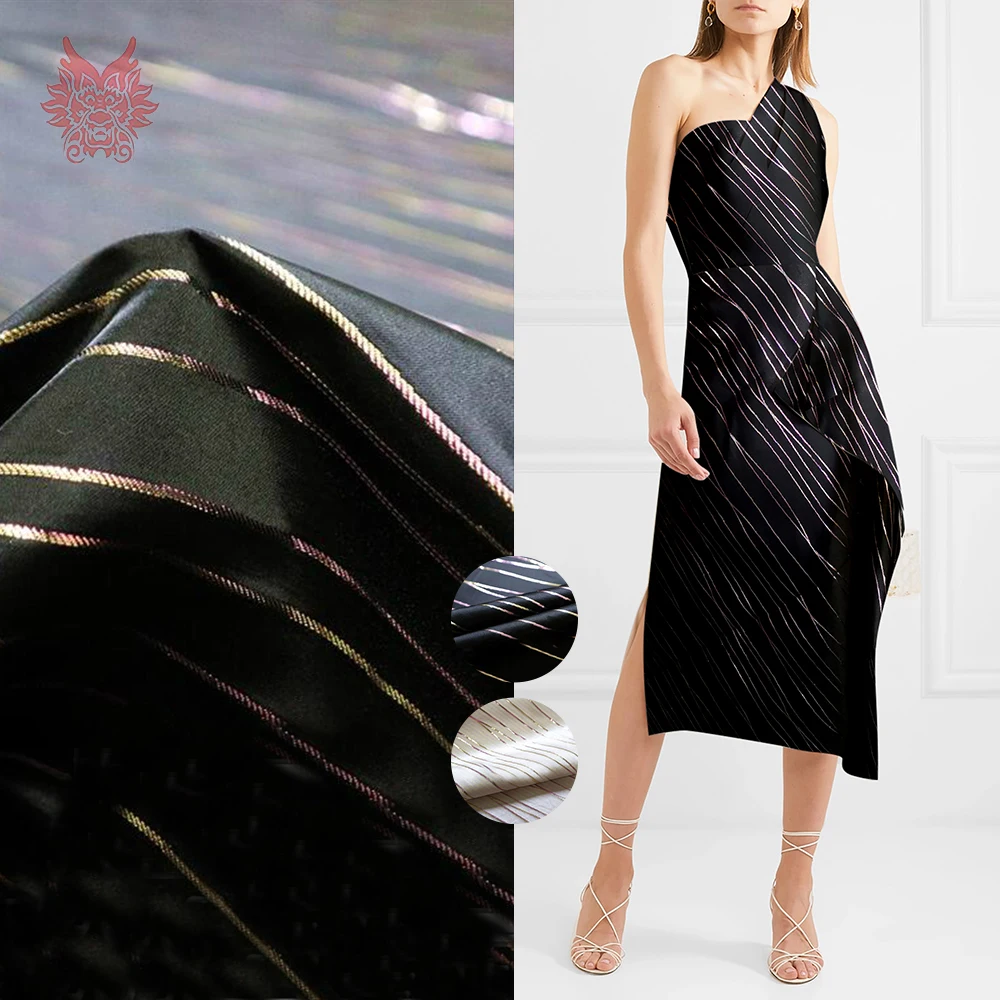 Роскошный Черный Белый с металлической полосой жаккардовая парча ткань для платья пальто жаккард tissu ткань tela tecido stoffen SP4738