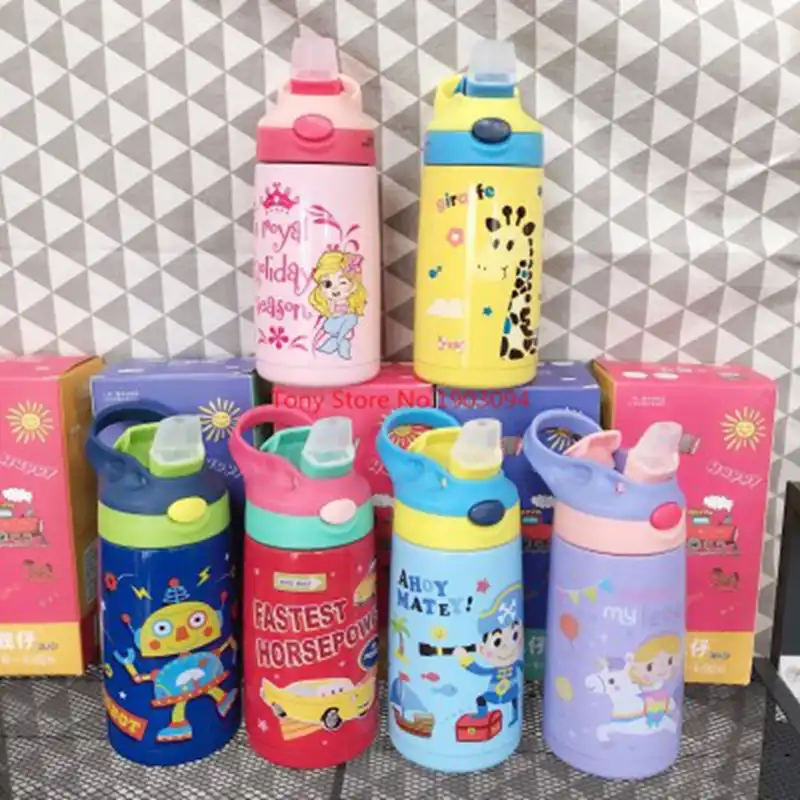 400 Ml Cartoon Thermos Beker Met Stro Rvs Thermos Voor Kinderen Kids School Fles Baby Thermoskan Leuke Water Mokken Thermossen Thermosflessen Aliexpress