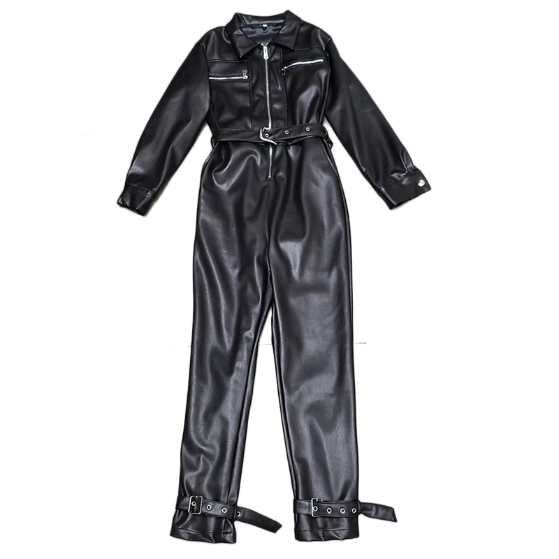 Новинка весна осень 2020 Модный женский комбинезон из искусственной кожи с