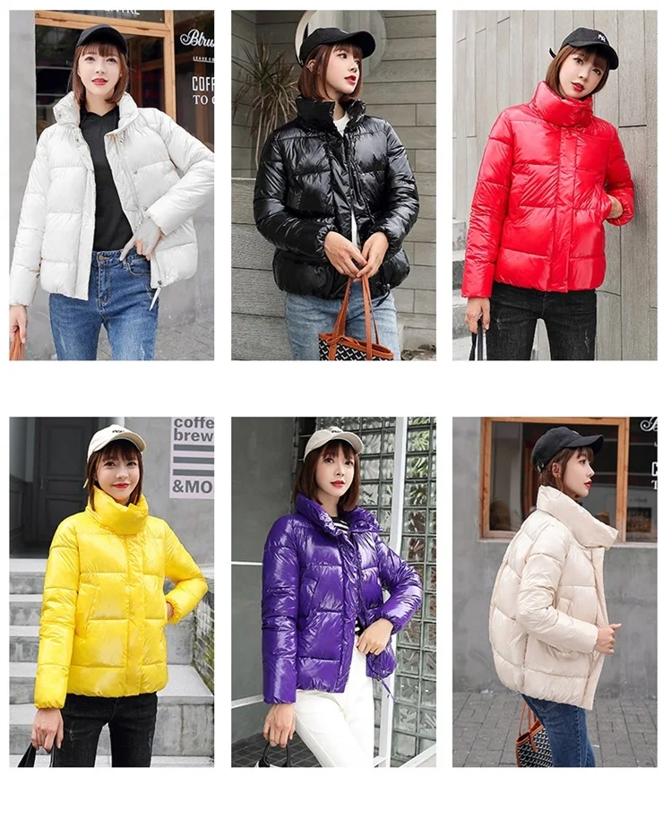 Новая зимняя Женская куртка, Свободное пальто со стоячим воротником, женские короткие модные куртки, зимняя теплая Женская одежда, повседневные парки A2315