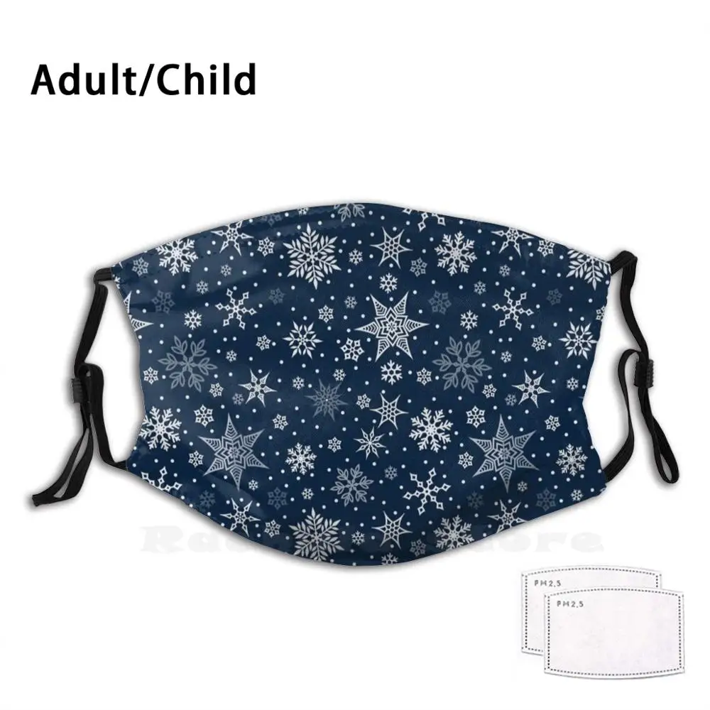 

Winter'S Stars Snowflake Pattern Adult Kids Anti Dust Filter Diy Mask Christmas Snow Snowflake Crystal White Blue Cold Winter