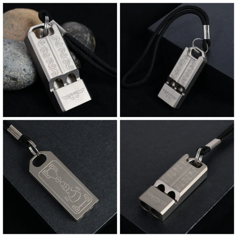 Outdoor Camping Double Tube Whistle Titanium Alloy Whistle Pendant Camping Emergency Survival Whistle With Lanyard New Arrival