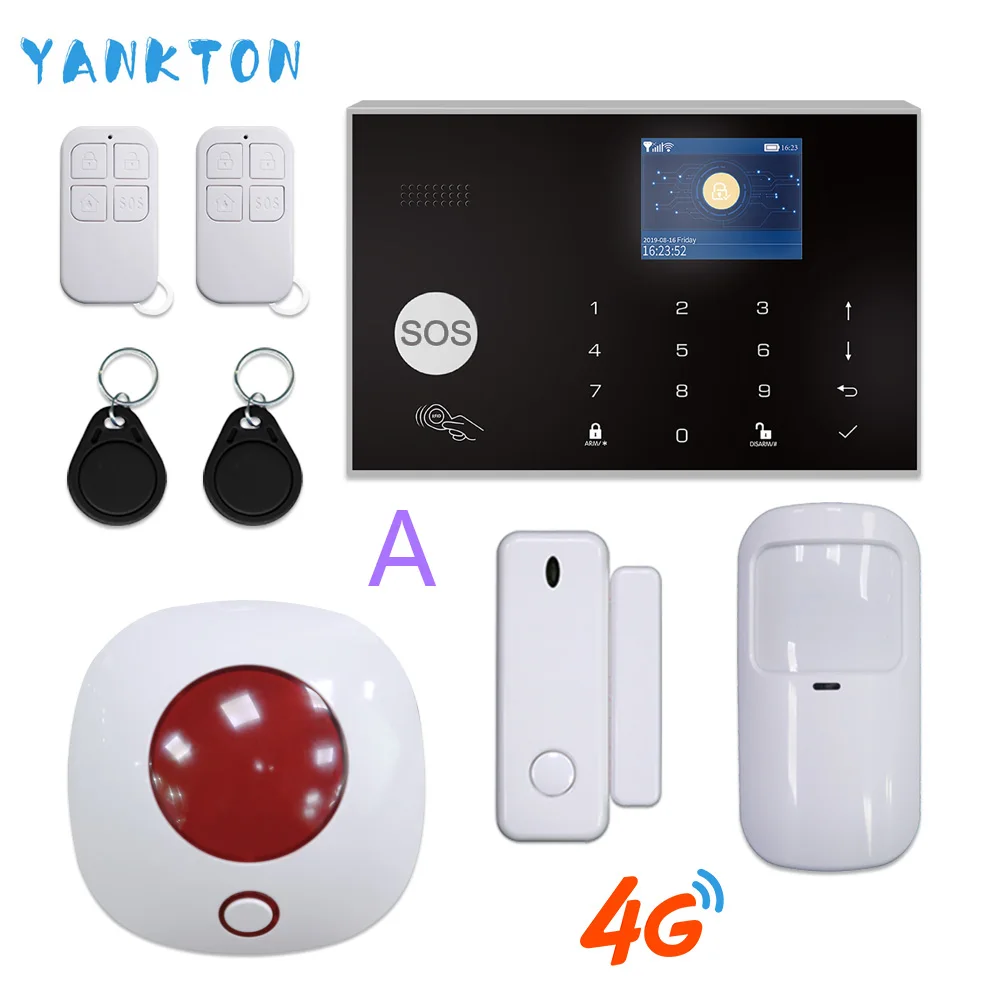 Переключаемая беспроводная домашняя охранная система Tuya на 11 языков, 3G и 4G, Wi-Fi сигнализация, 433 МГц, RFID карта, устройство для снятия руки, приложение, дистанционное управление - Цвет: YK-015-4G-G30-Si-A