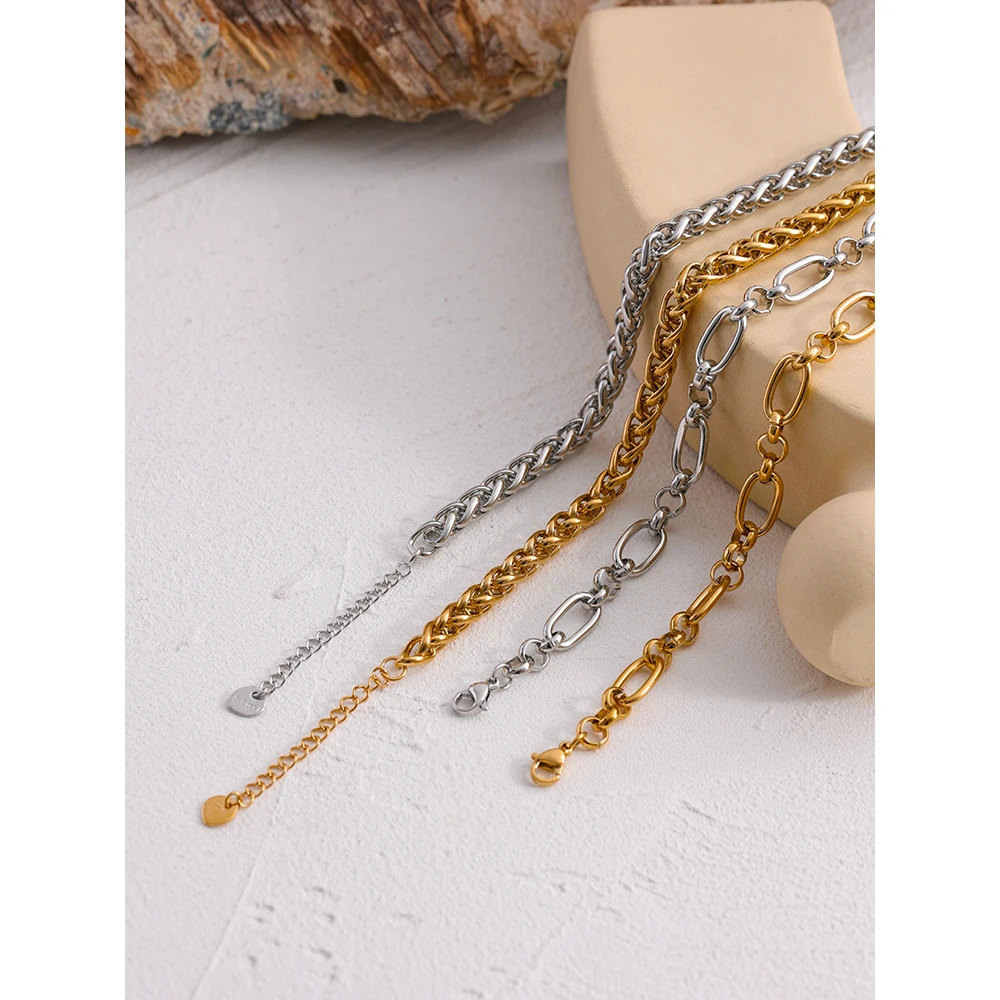 Yhpup 316L stainless steel necklace Stainless Steel Chain Necklace Statement Golden Glossy Thick Chunky Collar Necklace цепочка на шею женская Gift New