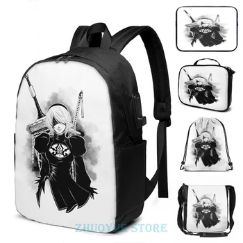

Funny Graphic print Nier Automata 2B(2) USB Charge Backpack men School bags Women bag Travel laptop bag