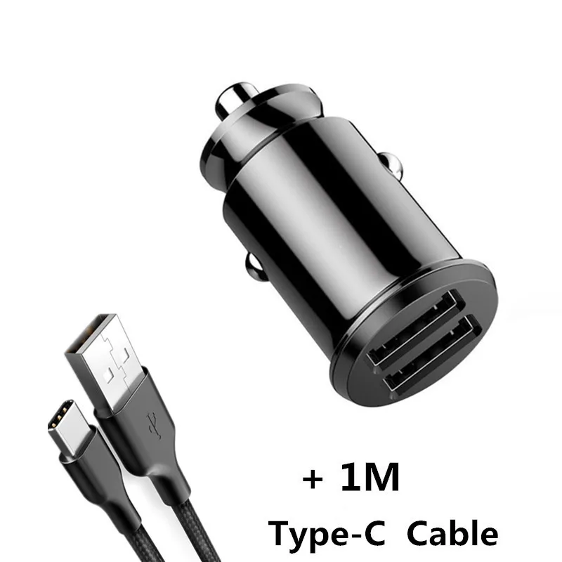 Быстрая зарядка 3.1A 2 порта USB Автомобильное зарядное устройство для iPhone samsung Xiaomi Mini Dual USB быстрая зарядка для автомобиля зарядное устройство для мобильного телефона адаптер - Тип штекера: Black  Type C Calbe