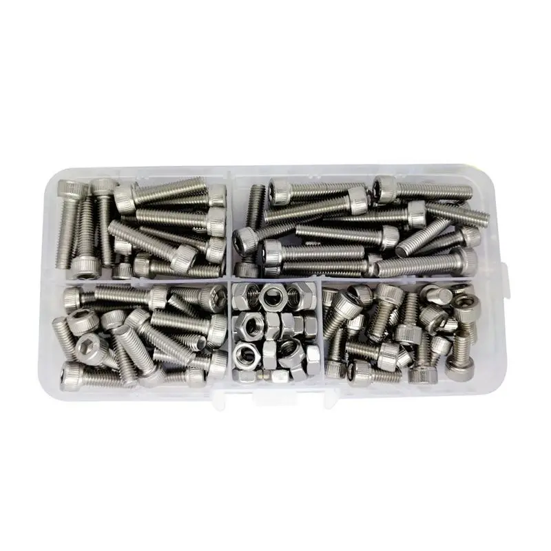HHO-120Pcs M5 нержавеющая сталь метрическая Шестигранная головка кепки шурупы гайки набор(5 размеров