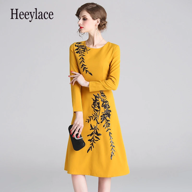 Осеннее асимметричное желтое кружевное платье с вышивкой для ресниц ropa mujer Invierno