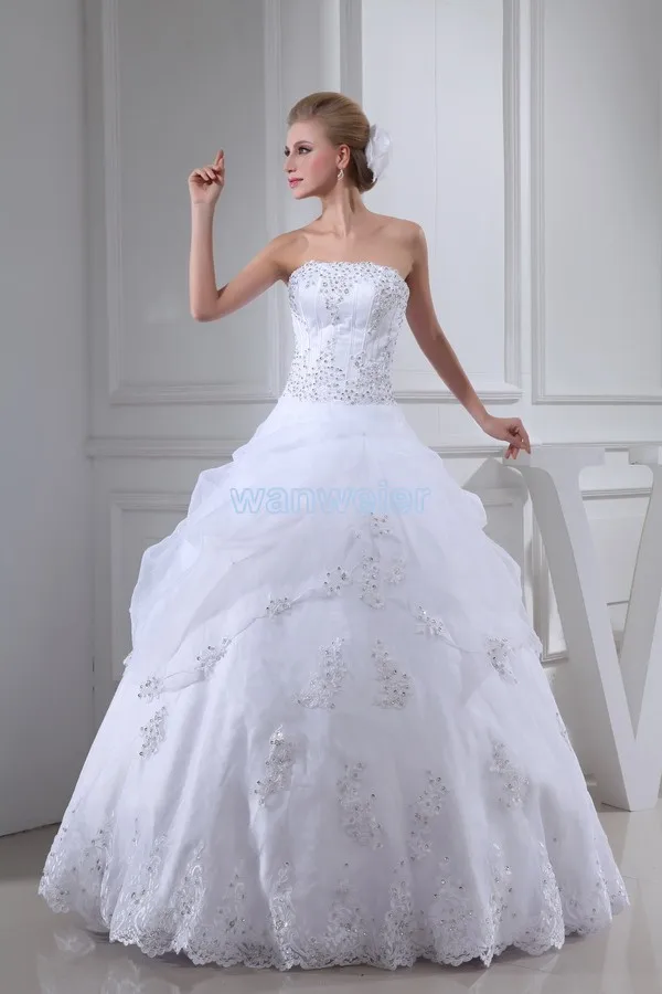 Best Price Gratis Verzending Aankomst 2016 Hot Koop Applicaties Custom Maat/Kleur Baljurk Bridal Dress Lace Up Nieuwe Witte Strapless trouwjurk Best Price Gratis Verzending Aankomst 2016 Hot Koop Applicaties Custom Maat/Kleur Baljurk Bridal Dress Lace Up Nieuwe Witte Strapless trouwjurk