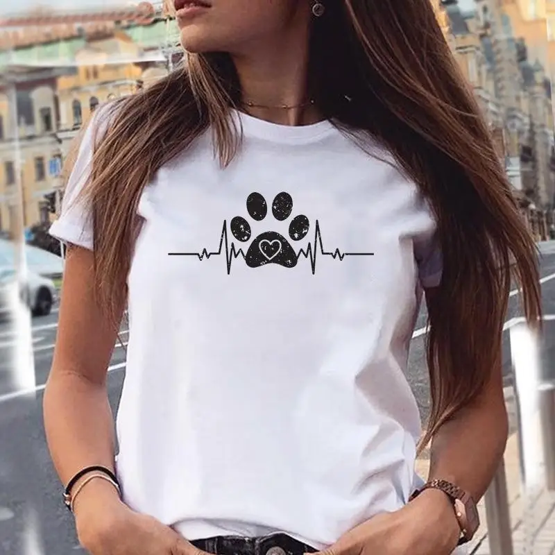 Women T-shirts Love Trend Style Dog Paw Cartoon Animal Pet 90s Summer Graphic Print Female Stylish T Top Shirt Girl Tee802_voghion.com