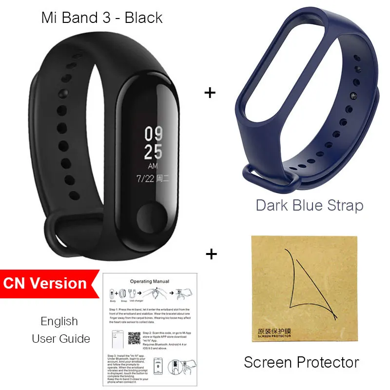 CN DarkBlue Strap Xiaomi mi Band 3 умный браслет с 0,7" OLED сенсорным экраном сенсорная панель пульсометр Водонепроницаемый Фитнес-трекер mi Band 3 Smart - Цвет: CN DarkBlue Strap