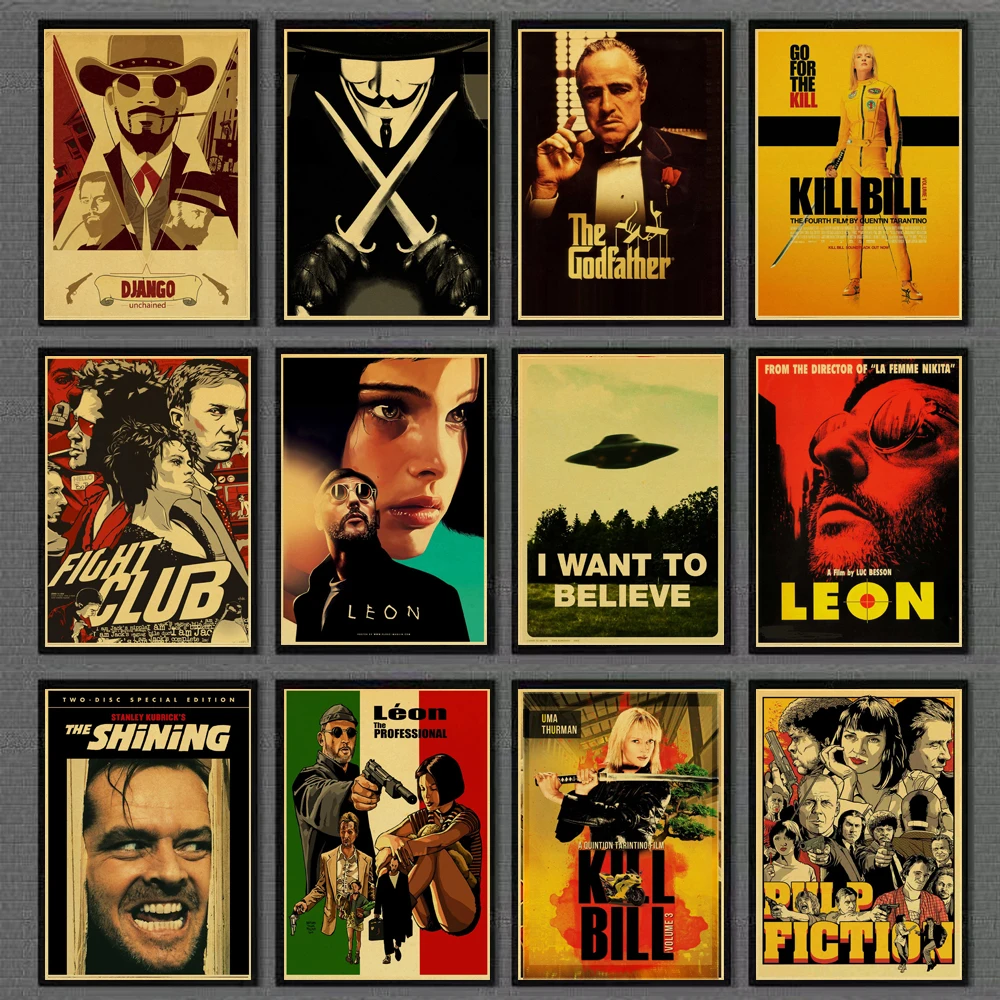 Classic Nostalgic Movie Poster Leon/Fight Club/Pulp Fiction/Shining/Kill Bill/Godfather Posters and Prints Retro Wall sticker