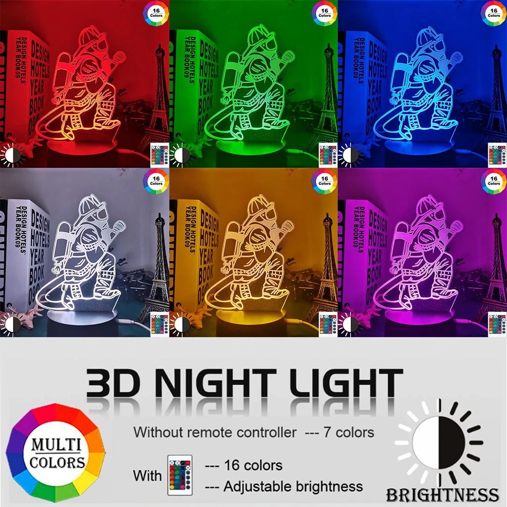 motion sensor night light Acrylic 3d Illusion Led Night Light Firemen Figure Nightlight for Room Decoration Lighting Cool Gift for Firefighters Table Lamp 3d night light