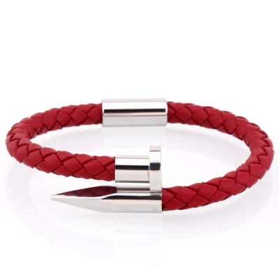 Red leather white Браслет mcllroy мужской/из натуральной кожи/из нержавеющей стали/люкс/мужской браслет с золотым шармом для ногтей ручной работы мужские ювелирные изделия erkek bileklik - Окраска металла: Red leather white