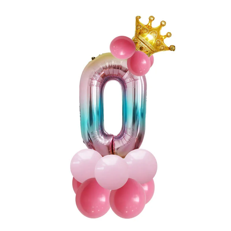 1 Набор 32 дюймов радужные фольгированные цифры воздушные шары с короной юбилейные вечерние шары из латекса декор для детей день рождения стоящий воздушный шар поставка