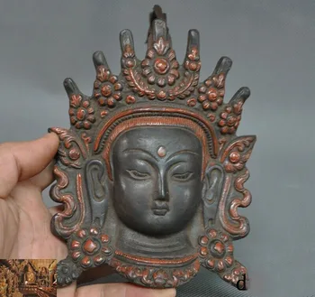 

wedding decoration 6"Tibetan Buddhism Bronze Tara Kwan-Yin goddess Buddha head statue Wall hanging