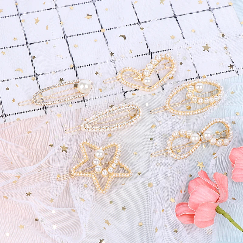 1PC Fashion Geometric Triangle Round Hair Clips Imitiation Pearl Hairpins New Hair Accessories Girls Hair Pins Head Accessory