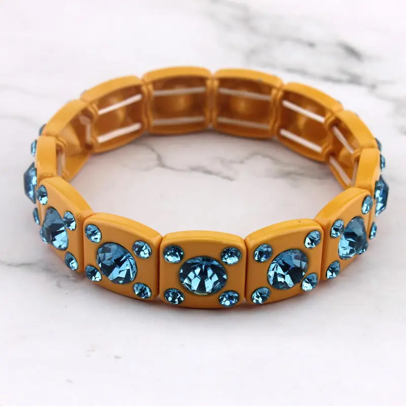 ZWPON Faceted Glass Crystal Square Tile Bead Bangles Bracelets for Women Fashion Multicolor Painted Elastic Bracelets Wholesale