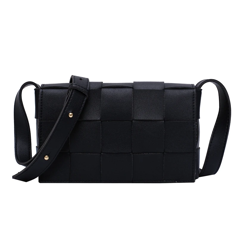 Высококачественная женская сумка, Вязаная Дизайнерская Сумка через плечо, модные женские сумки через плечо, тканые клетчатые женские сумочки - Цвет: Black shoulder bag