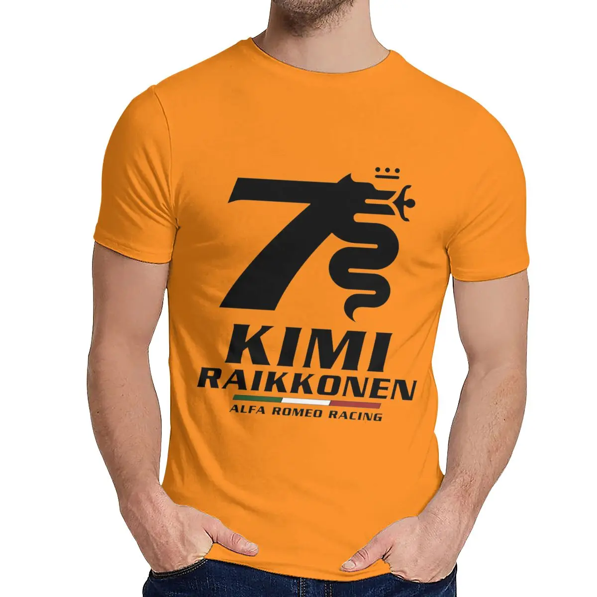Футболка с круглым вырезом Kimi Raikkonen Alfa Romeo Racing Новая удобная мужская футболка S-6XL - Color: Orange