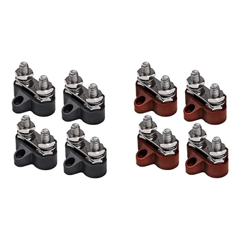 

4Pc Battery Power Distribution Terminal Block [M8 Dual Studs] [Max 48V DC 80A] Ground Insulated Junction Post