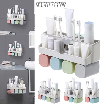 

Toothbrush Rack Toothpaste Dispenser Hands Free Toothpaste Squeezer for Hair Dryer with Cup Holder LKS99
