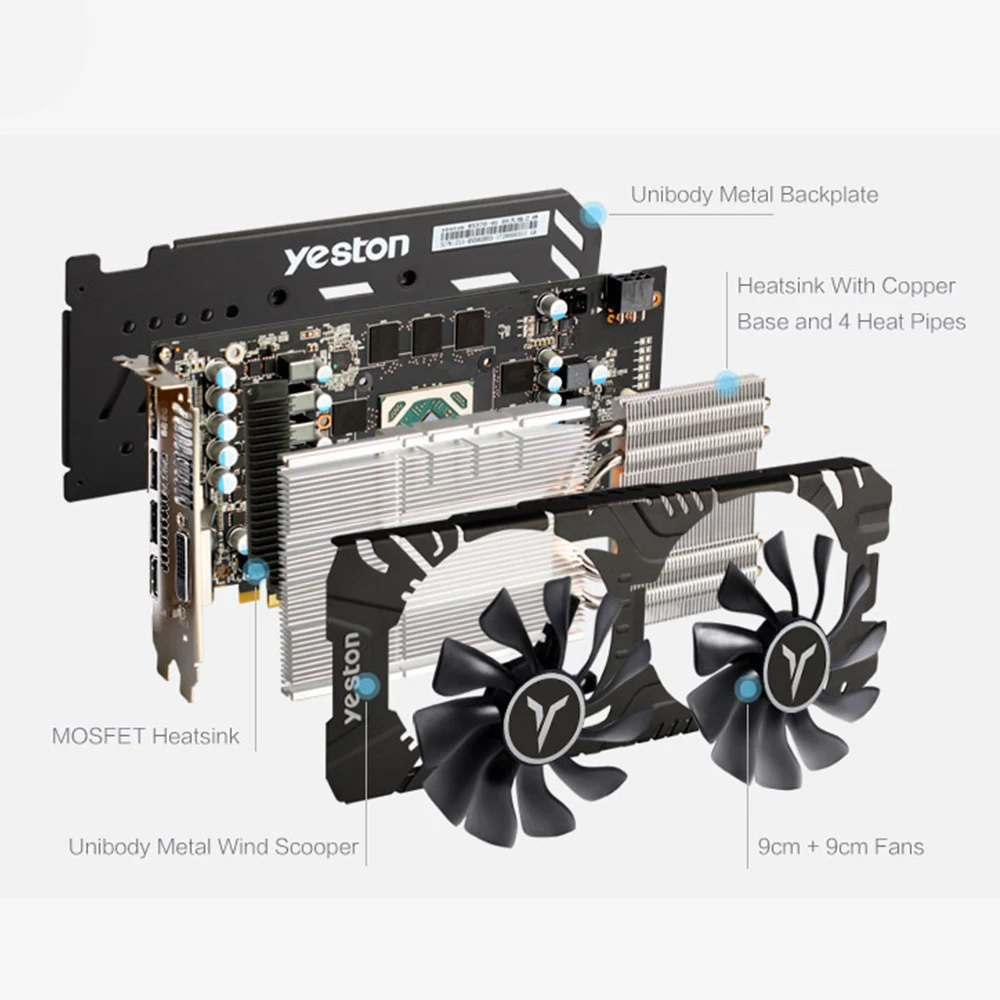  Yeston Radeon RX 580 GPU 8GB GDDR5 256bit Gaming Desktop computer PC Video Graphics Cards support D