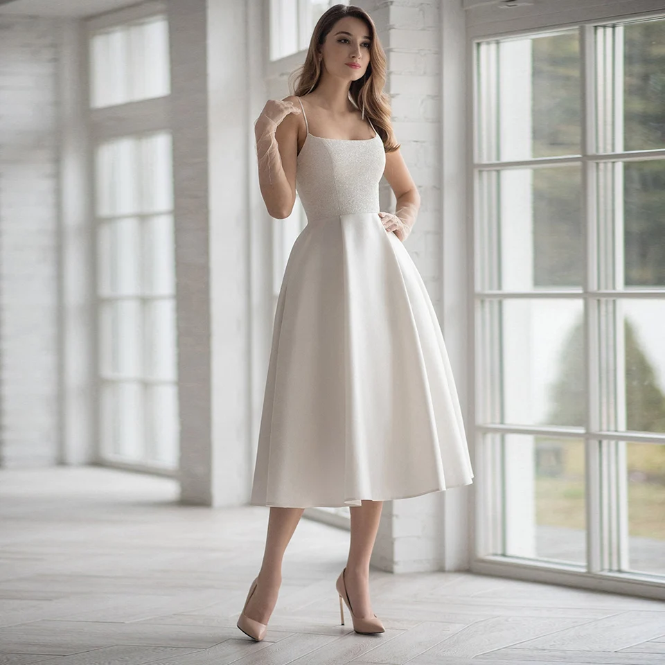 Bride Tea Length Dresses Wedding Lace Dress With Short Wedding Knee Length  Bridal Dresses Simple A Line Short Wedding Dress Tea