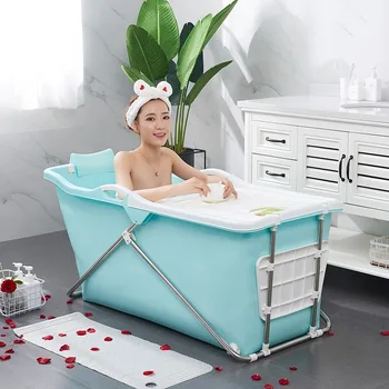 Bañera plegable de plástico para adultos, bañera plegable de 190cm con taburete de baño desmontable