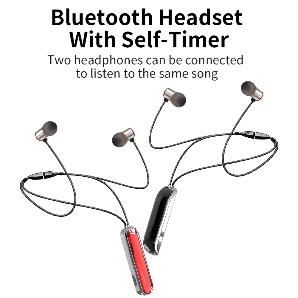 Bluetooth наушники с автоспуском двойной стерео звук Беспроводные спортивные наушники ожерелье TWS вкладыши пара гарнитуры для влюбленных