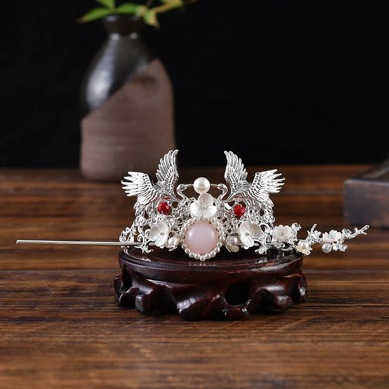 

Ancient style Double flying Crane Hairpin Step shake tassel Hair Crown Hairpin Classical Hanfu Hair accessories accessories