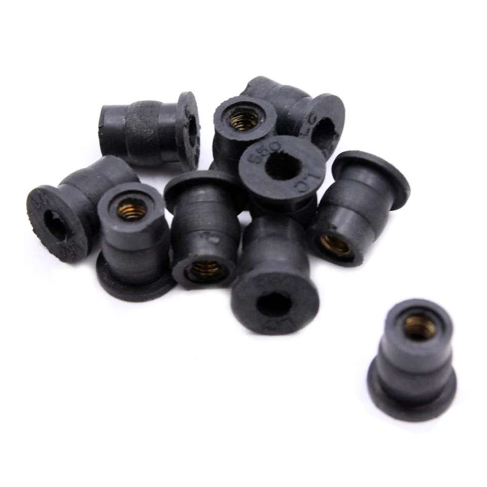 Lot De 10 écrous De Puits Caoutchouc M5 Avec Insert Laiton - Pour Moto, Pare-brise, Fixation