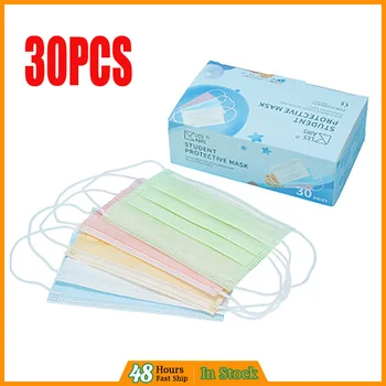 

30PCS Disposable Kids Boy Girl Mouth-muffle Mascarilla desechable Colorful Masks For Children Dustproof 3-Layer Non-woven Mask