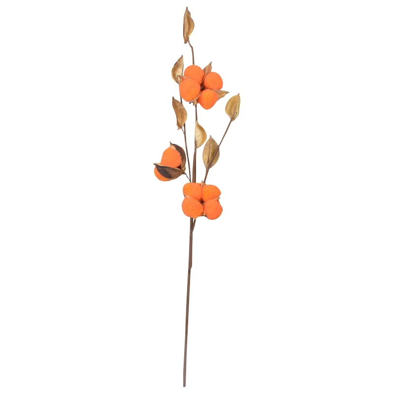 Натуральный сушеный хлопок цветок украшение белые цветы ветка Oranment Для свадебной вечеринки домашний декор - Цвет: Orange 50cm