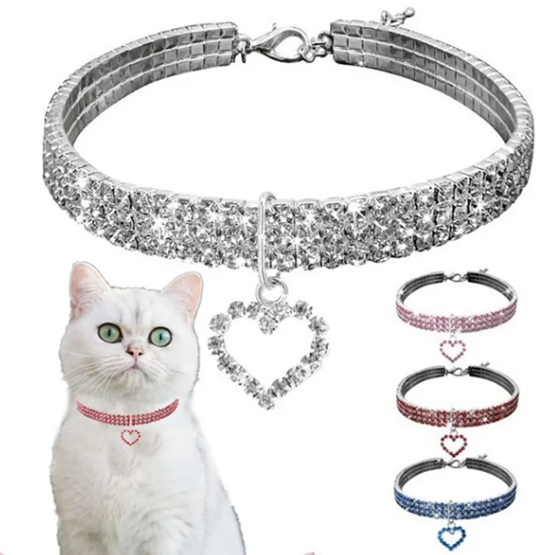 New Mini Pet Cat Dog Bling Rhinestone Chocker Collar 1/2/3/4 Layer Dog Necklace Crystal Pet Jewearl Collars Decor Accessories