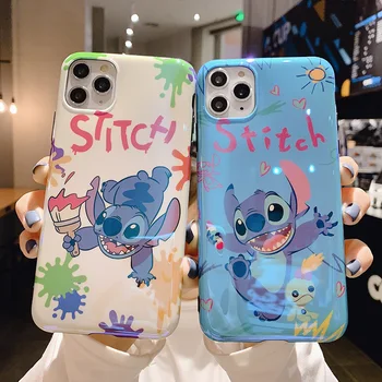 

Cute Stitch Phone Case for IPhone 11 Pro Max XR XS Case Blue light Mirror Cover for IPhone 7 8 Plus Phone Case Cartoon Funda