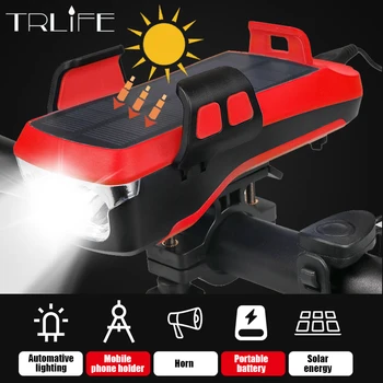 

Solar Light for Bicycle Light Powerful Flashlight USB Rechargeable 4000mAh Bike Headlight MTB Bike Front Light Horn Cycling Lamp