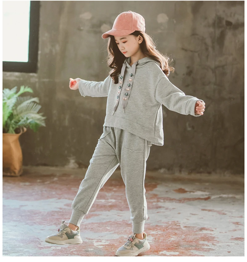 Teen Girls Clothing Set Autumn Children Suit For Toddler Girl Tracksuit Casual Kids Sportwear Cotton Hooded Sweatshirt+Pant 10 9