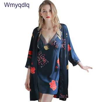 

Wmyqdlq Spring Summer New Style Pyjamas Suspender Shorts Feminine Nightdress Nightgown Four-Piece Pijama Suit Silk Pajama Set