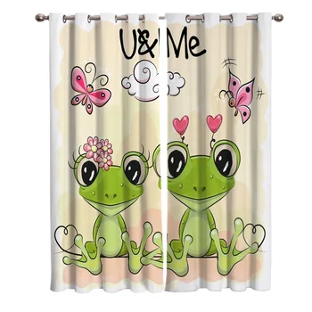 

Frog Eyes Green Heart Butterfly Curtains for Windows Drapes Modern Printing Curtain For Living Room Bedroom