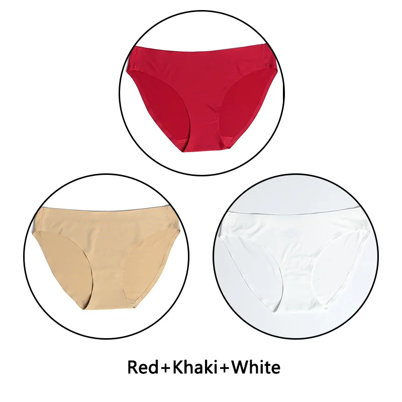 Red Khaki White 3 шт./партия, одноцветные трусы, бесшовные кружевные трусики с открытой промежностью, нижнее белье с низкой посадкой, XS-L, нижнее белье европейского размера, женское нижнее белье, большие размеры - Цвет: Red Khaki White