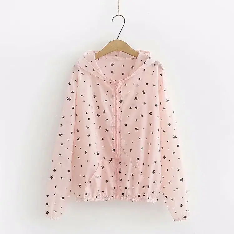 

2019 New Style Comfortable Thin Summer New Installation Star Printed Loose-Fit Hooded Soft Girl Sun Protection Clothing Female