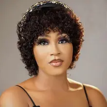 

Pixie Cut Wig Human Hair Short Curly Human Hair Wigs For Women Human Hair Cheap Full Machine Wigs Short Curly Bob Wig With Bangs