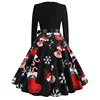 Winter Christmas Dresses Women 50S 60S Vintage Robe Swing Pinup Elegant Party Dress Long Sleeve Casual Plus Size Print Black ► Photo 2/6