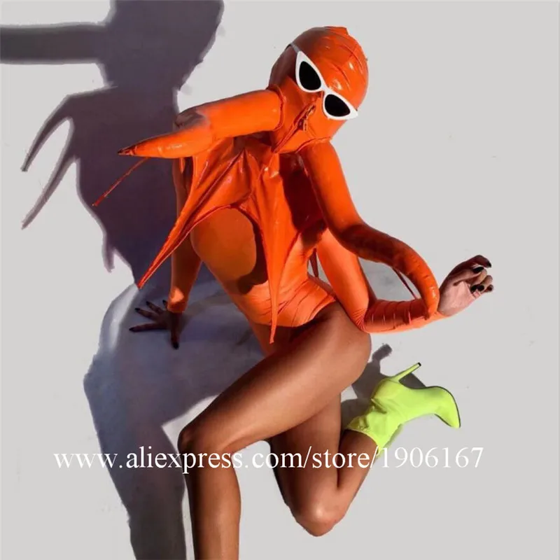 Nightclub Bar Female Singer Dance Team Halloween Event Fluorescent Horns Funny Siamese Costumes1